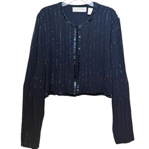 Dana Buchman Vintage Silk Beaded Bolero Jacket Evening Iridescent Blazer Wedding